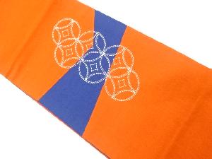 綿紬　切りばめ　刺し子　七宝模様　袋帯